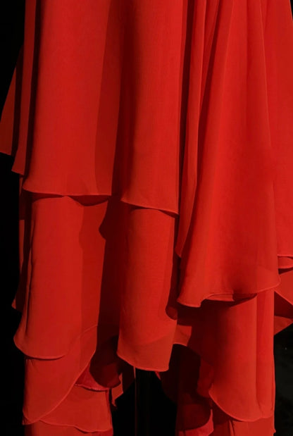 Robes de bal vintage esthétiques Années 80 Rétro Coupe trapèze Rouge Sans dos Mousseline Mi-longue Tenues de soirée N2323