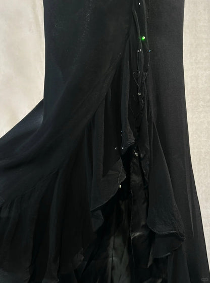 Bescheidene Abschlussballkleider Meerjungfrau Neckholder Schwarze Krawatte Chiffon mit Perlen Abendkleid N3858