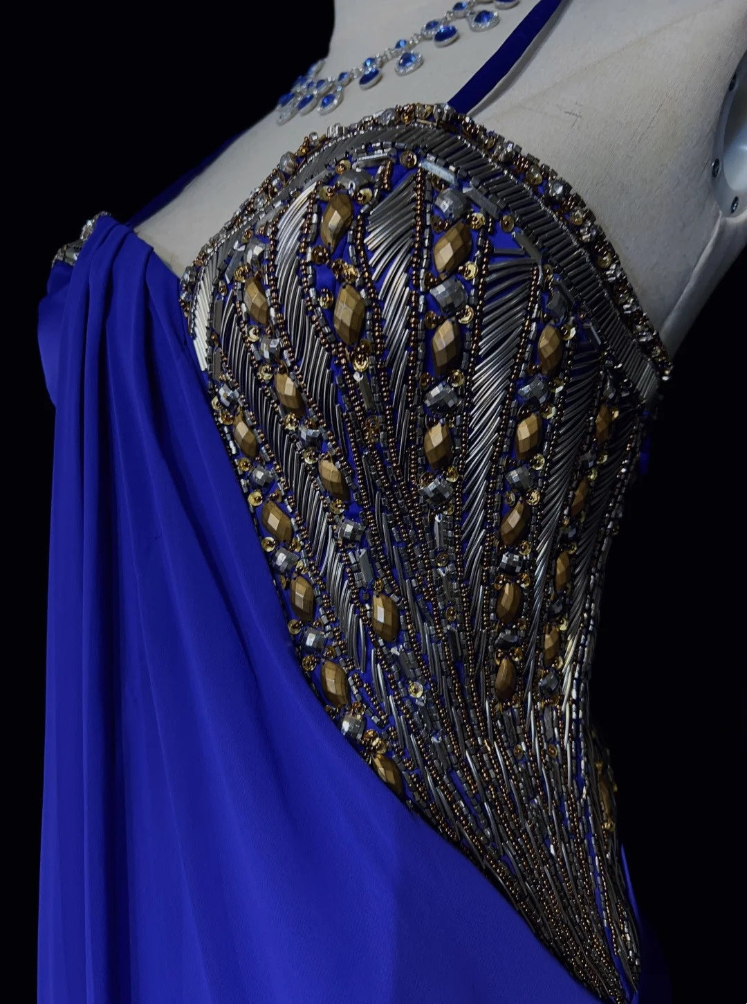 Robes de bal vintage sirène à fines bretelles bleu roi années 70 avec perles robe de soirée longue N2516