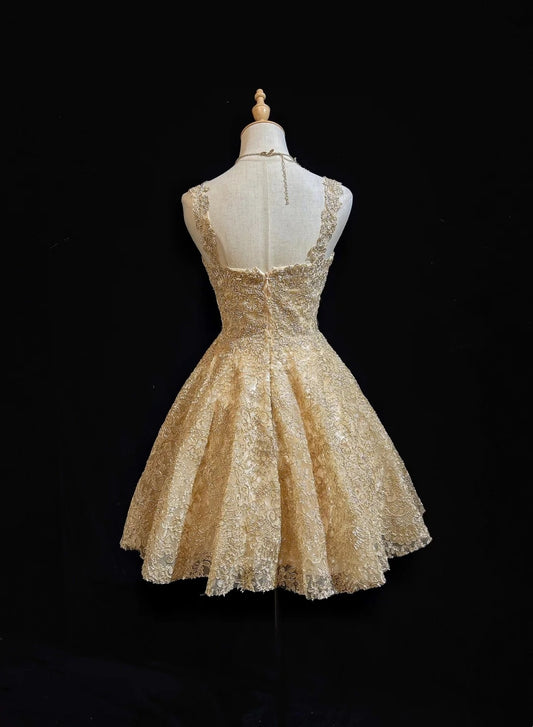 Cute Ball Gown Sweetheart With Gold Lace Ideas For Women Short Birthday Dresses Mini Homecoming Outfits N3341