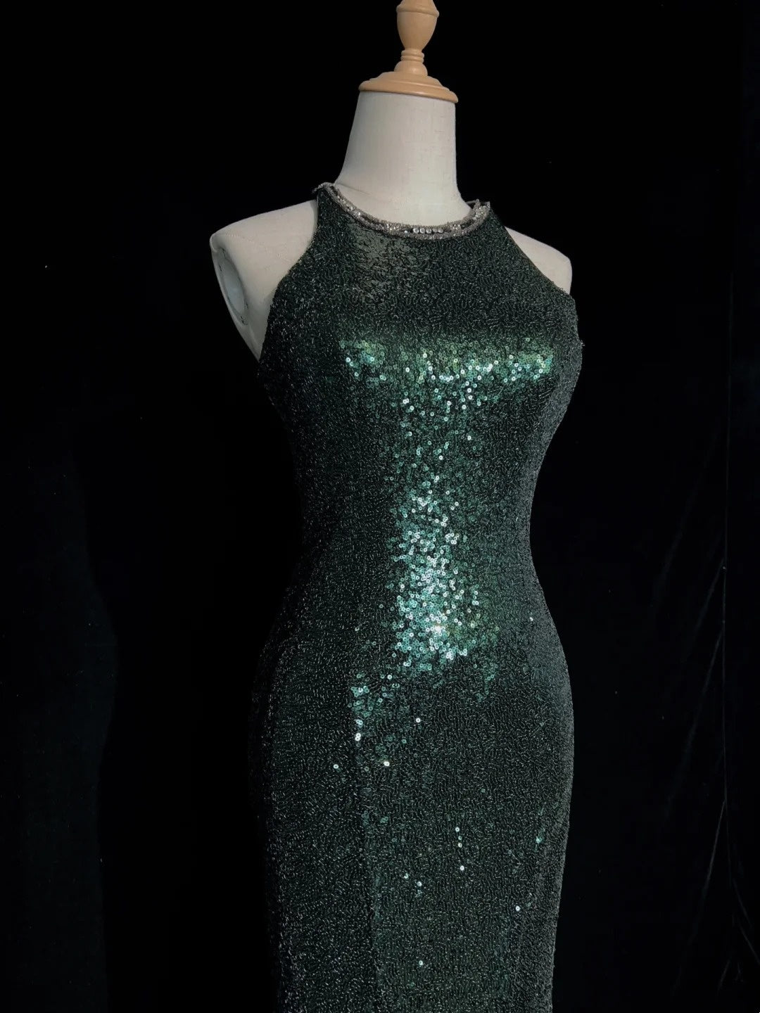 Glitzernde Abschlussballkleider Inspo Meerjungfrau 90er Rundhalsausschnitt Dunkelgrün mit Schlitz für Damen Abendkleid N3271
