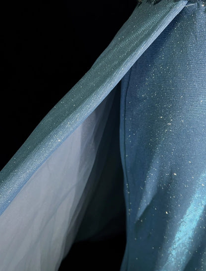 Elegante Abschlussballkleider Inspiration Meerjungfrauen-V-Ausschnitt-Träger Blau Pailletten mit Rüschen für Damen Formelles Kleid N3227