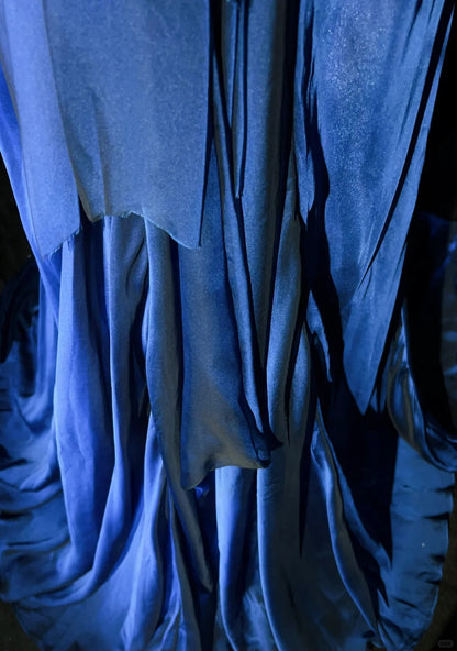 Inspiration Robes de bal vintage Sirène Bretelles fines Bleu roi Volants Années 80 Longue robe de soirée N2744