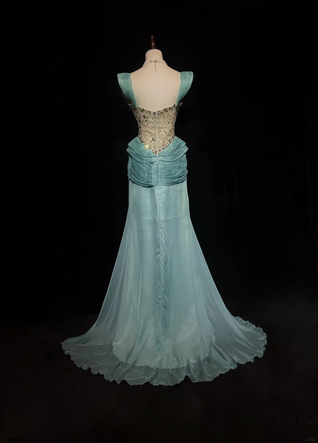 Robes de bal vintage sirène bustier avec dentelle plissée perles longue robe de soirée N2462