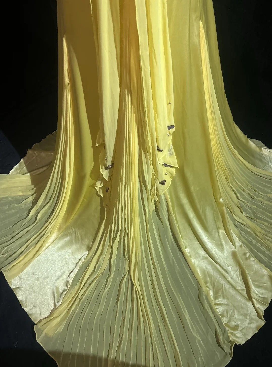 Robes de bal vintage trapèze, dos nu, jaunes années 70 avec perles, en mousseline, longue robe de soirée formelle N2526