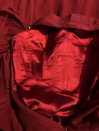 Verträumte 90er Abschlussballkleider Meerjungfrau One Shoulder Rot mit plissiertem Abendoutfit N3845