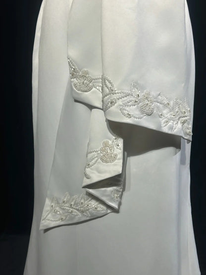 Vintage 90s Wedding Dresses Mermaid Strapless Satin White Beading Summer Garden Long Bridal Gown N3823