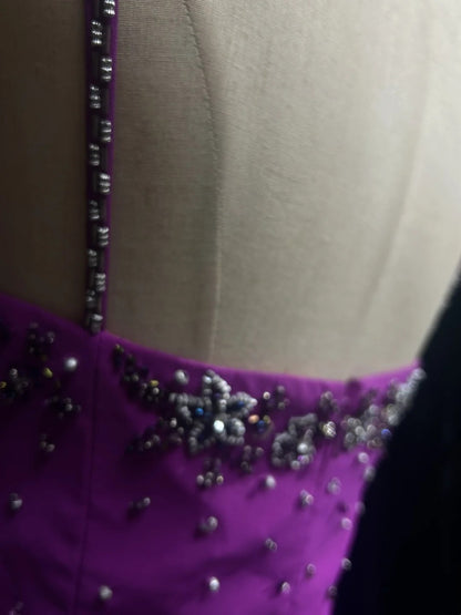 Robes de bal vintage en mousseline de soie, ligne A, bretelles spaghetti, couleur raisin, avec perles, fendue, robe de soirée longue N2456