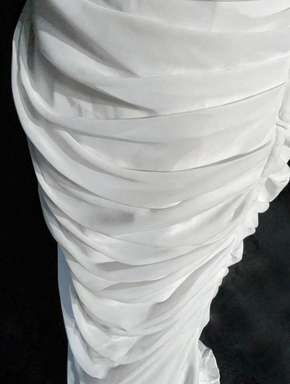 Elegante Ballkleider Meerjungfrau Sweetheart Weiß Chiffon mit Rüschen Langes Abendkleid N2895