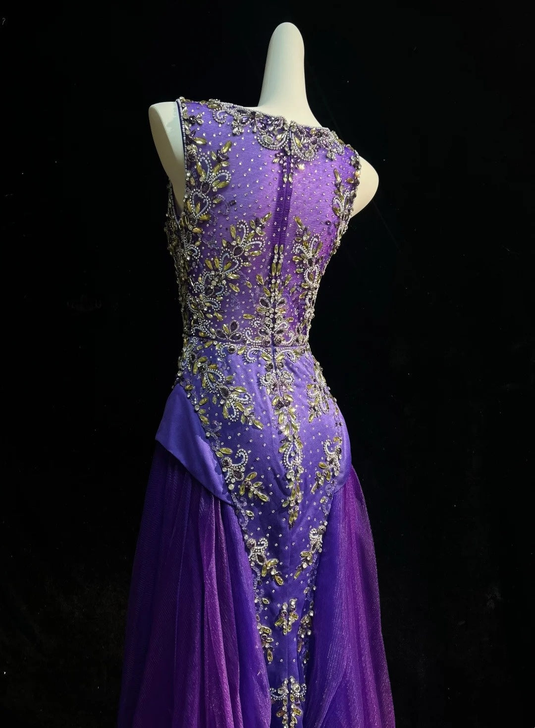 Vintage Prom Dresses 90s Mermaid Scoop Purple Tulle Long With Beading Evening Formal Outfits RB5145