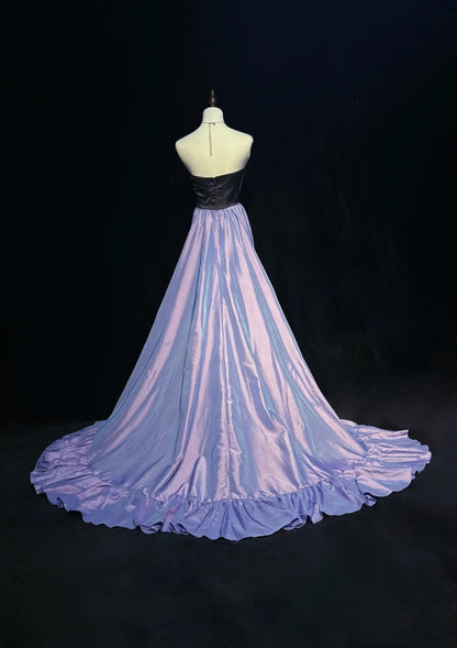 Robes de bal vintage asymétriques bustier satin noir lilas années 90 robe de soirée formelle N2653