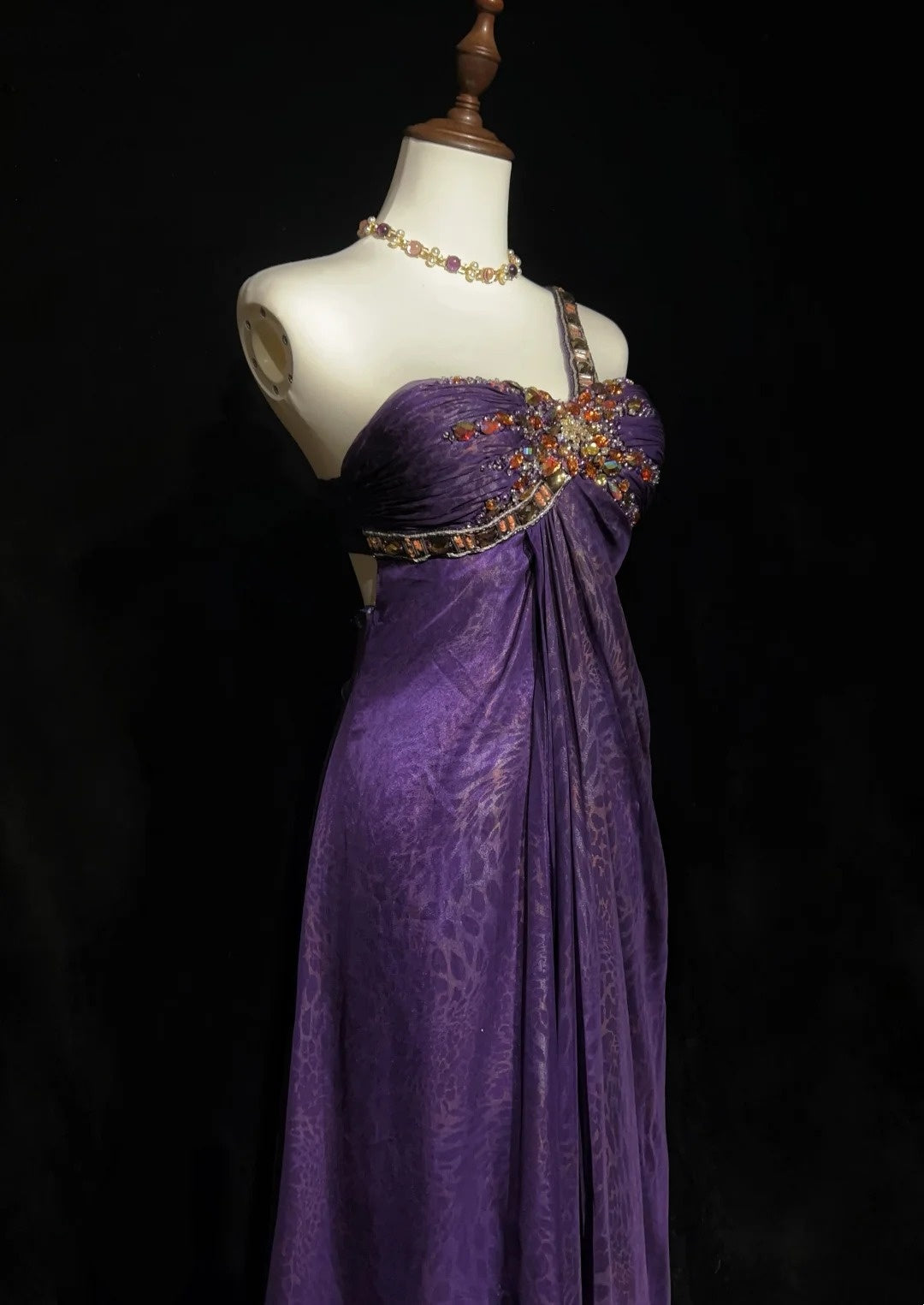 Vintage Ballkleid Ästhetik Kleider A-Linie One-Shoulder Lila Chiffon Mit Perlen Lang Formales Tanzkleid N3014