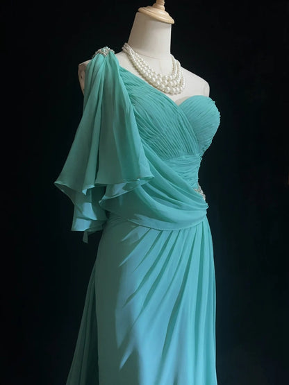 Robes de bal vintage Sirène Asymétrique Bleu Mousseline Années 80 Robe longue de soirée N2758