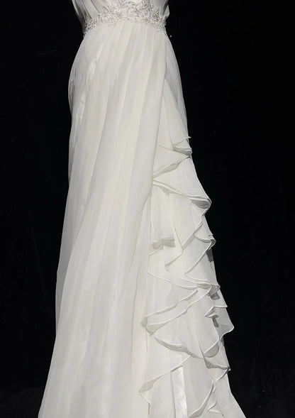 Unique Wedding Dresses Sheath One Shoulder Chiffon White Long Bridal Gown N3105