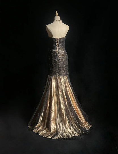 Charmantes Robes de Bal Sirène bustier en Tulle Robe de Cérémonie Noire avec Perles Tenues de Soirée Formelles Longues N3701