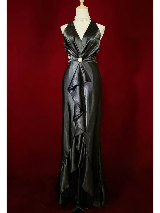 Belles robes de bal sirène col en V robe de soirée en satin avec corsage à volants longues tenues de soirée N3368