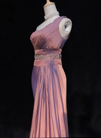 Vintage Prom Dresses 90er Meerjungfrau-Stil One Shoulder Chiffon Lang mit Perlen Abendgarderobe N3139