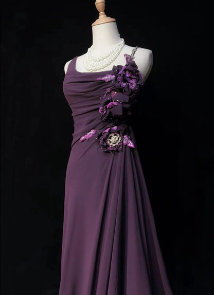 Elegant A line Spaghetti Strap Chiffon With Flowers 18th Birthday Elegant Outfit Formal Prom Dresses N4191