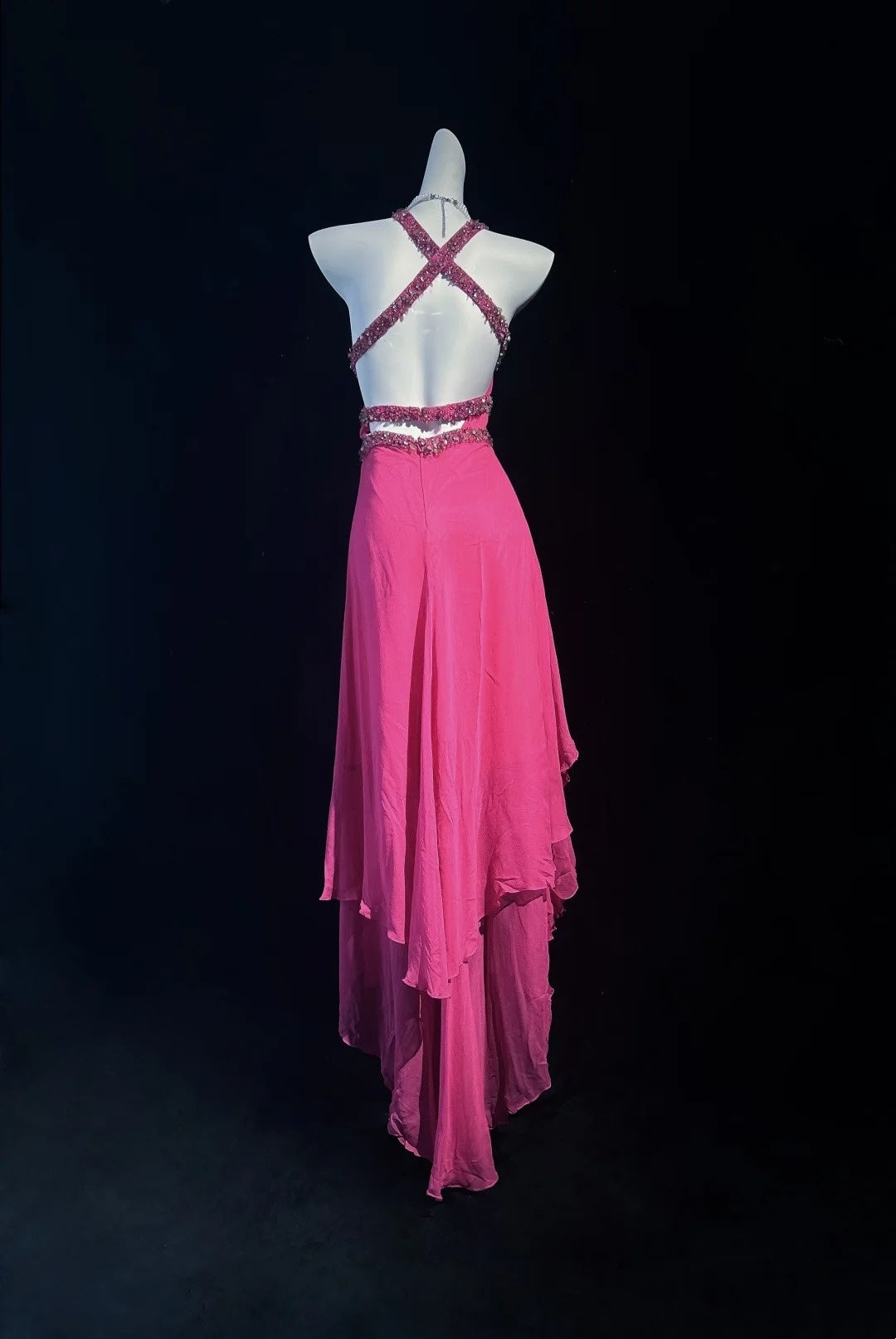 Retro High Low Halter Pink Tea Length Chiffon With Beads Prom Dresses Formal Party Outfits RB3951