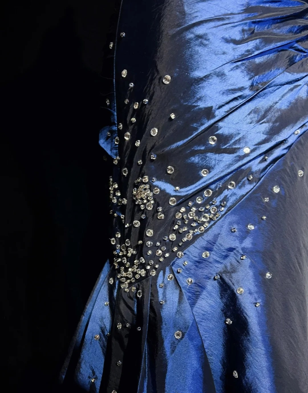Robes de bal vintage des années 90 sirène bustier bleu marine satin longues avec perles tenues de soirée N3135