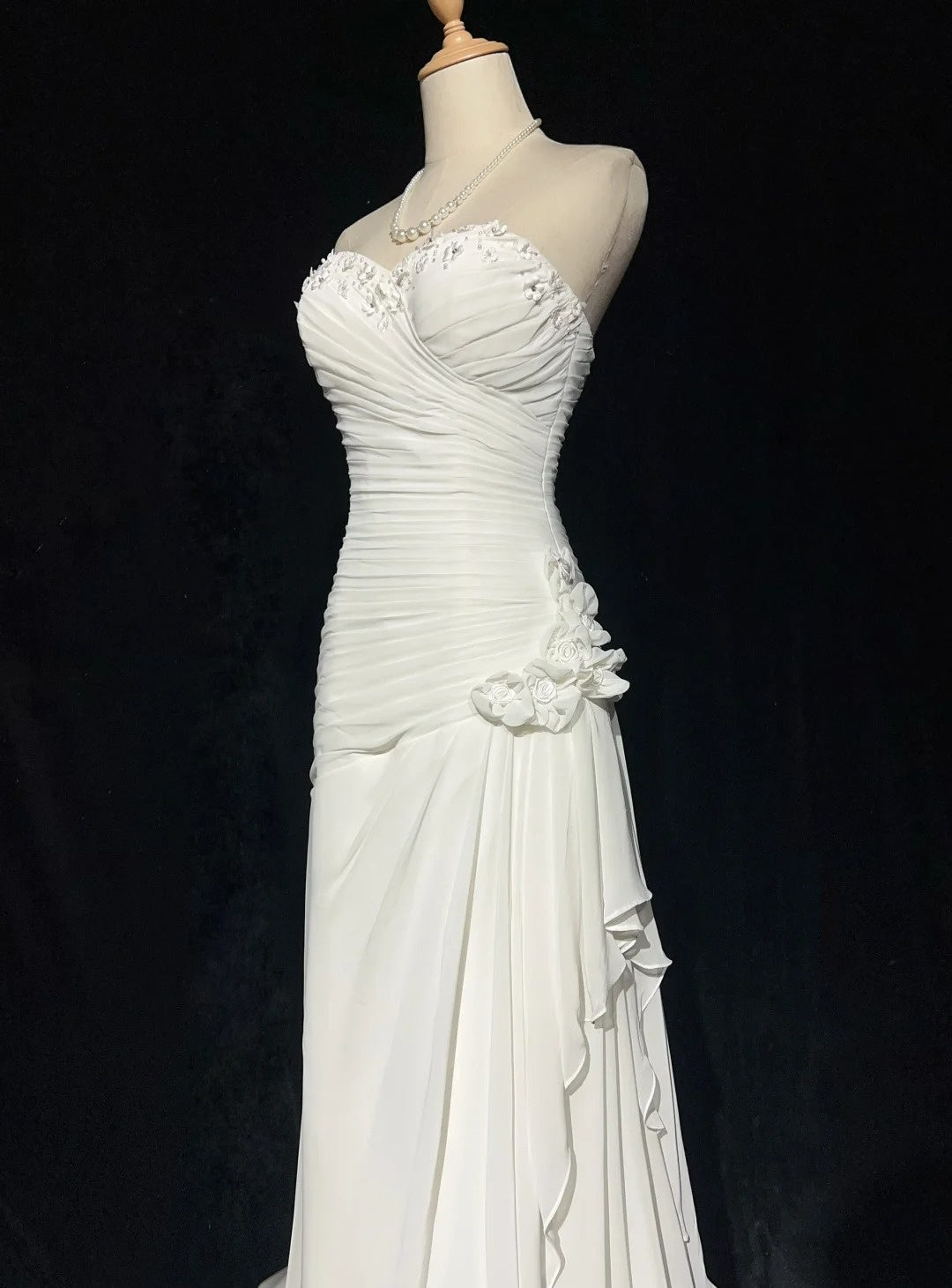 Vintage 90er Brautkleider Meerjungfrau Sweetheart Chiffon Weiß Perlenstickerei Sommergarten Langes Brautkleid N3827