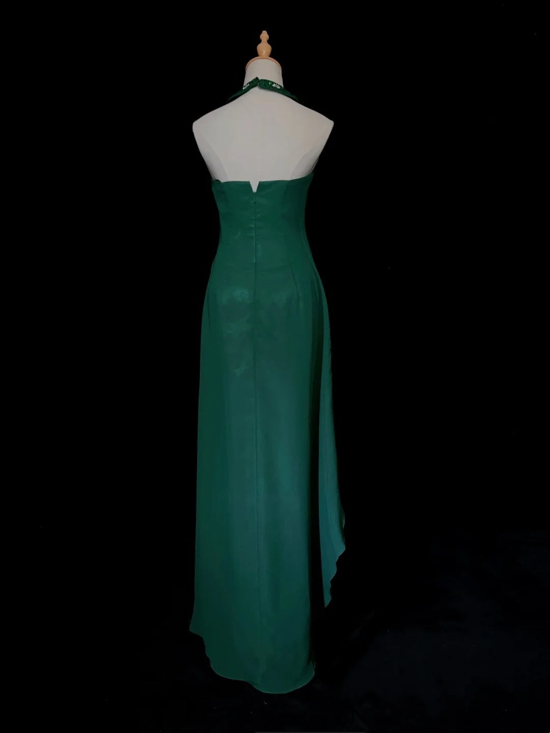 Robes de bal vintage des années 80, trapèze, dos nu, en mousseline verte avec perles, longues tenues de soirée N3450