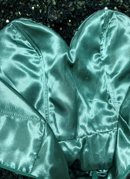 Robe de bal vintage en cœur vert foncé à sequins Y2K Années 2000 Mini robes de retour à la maison N3108