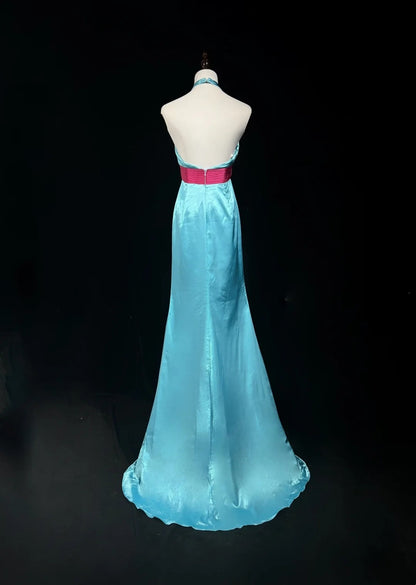 Robes de bal modestes d'inspiration sirène col en V bleu Tiffany avec perles pour femmes robe de soirée formelle N3240