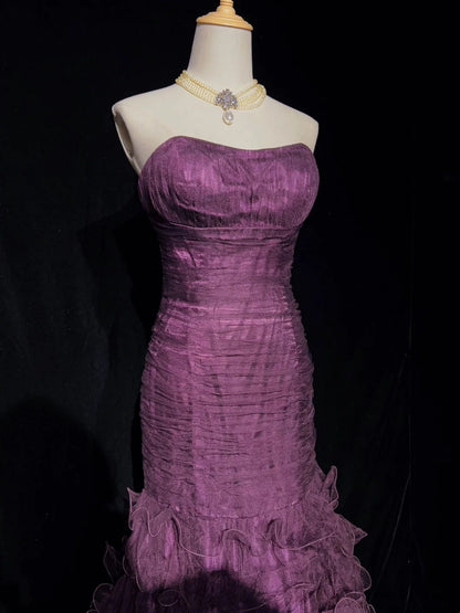 Bescheidene Ballkleider Inspo Meerjungfrau Sweetheart Lila Tüll Rüschen 80er Jahre Lange Abendkleider N3395
