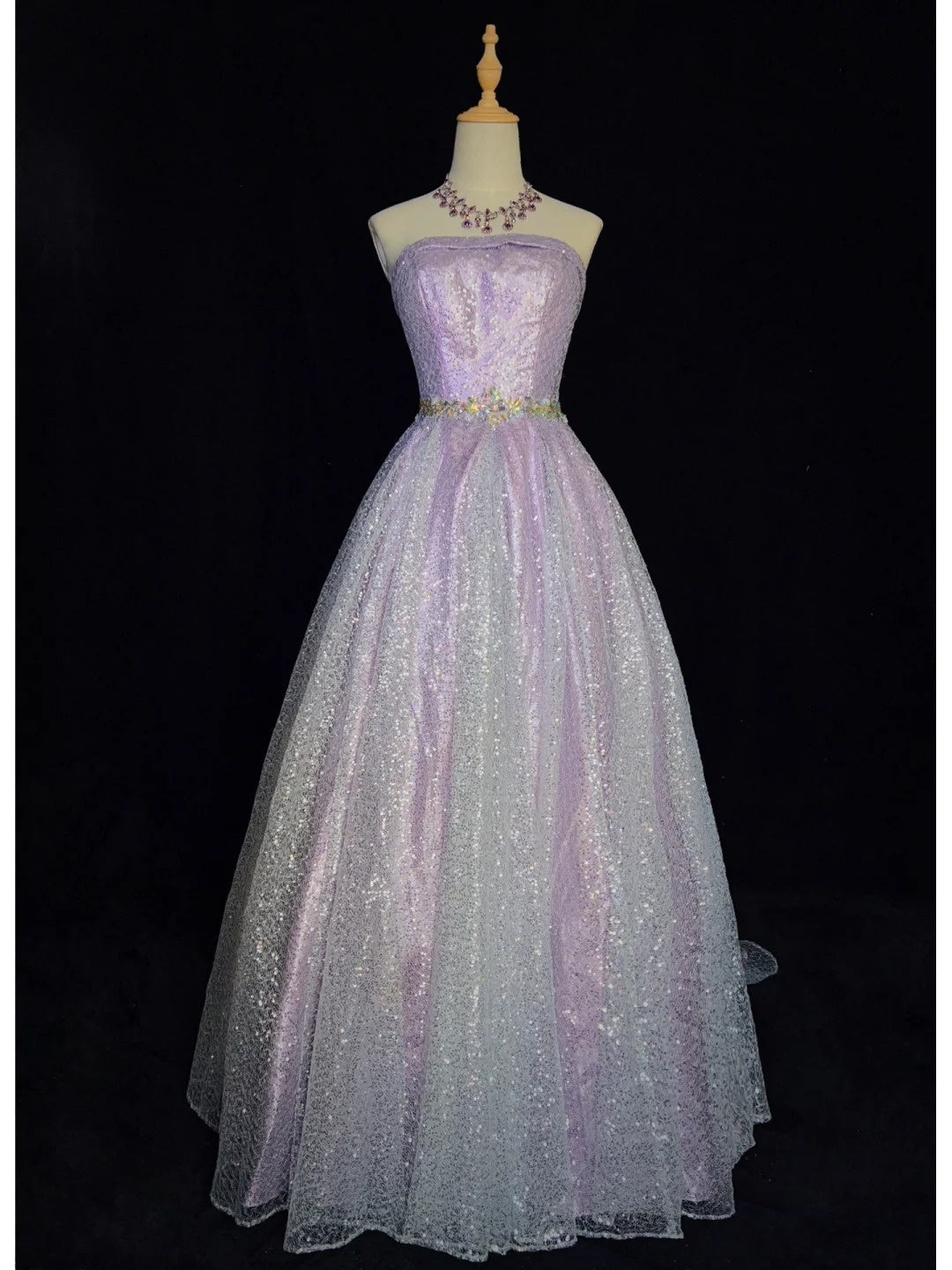 Robes de bal de princesse inspirantes Robe de soirée bustier longue lilas à paillettes avec perles Robes de soirée formelles N3393