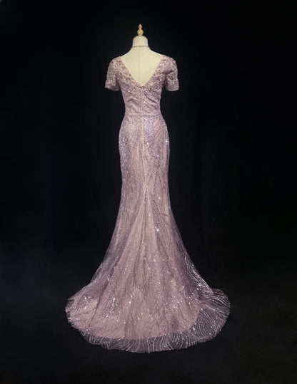 Belles Robes de Bal Sirène Bustier Pailleté Avec Fente Perlé Longue Robe de Soirée N2929