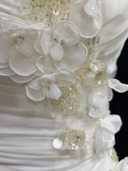 Robes de mariée uniques sirène asymétrique en mousseline blanche avec perles, robe de mariée longue pour jardin d'été N3679