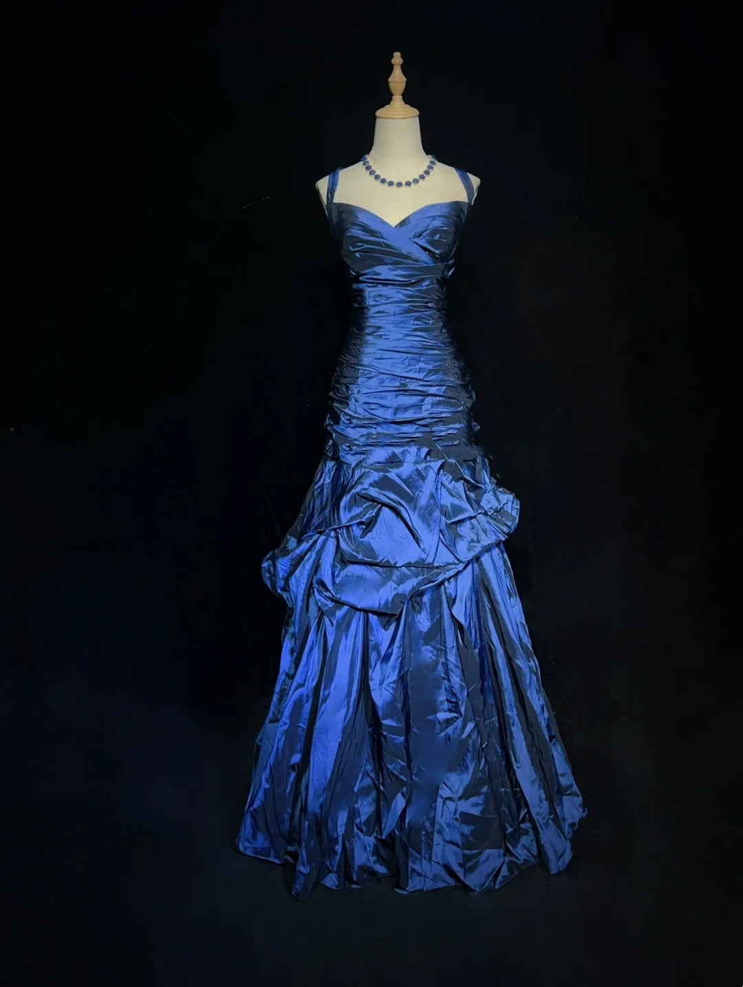 Vintage Ballkleider 1950er Retro Elegant Meerjungfrau Herzausschnitt Marineblau Taft Abendkleider Mit Jacke N3012