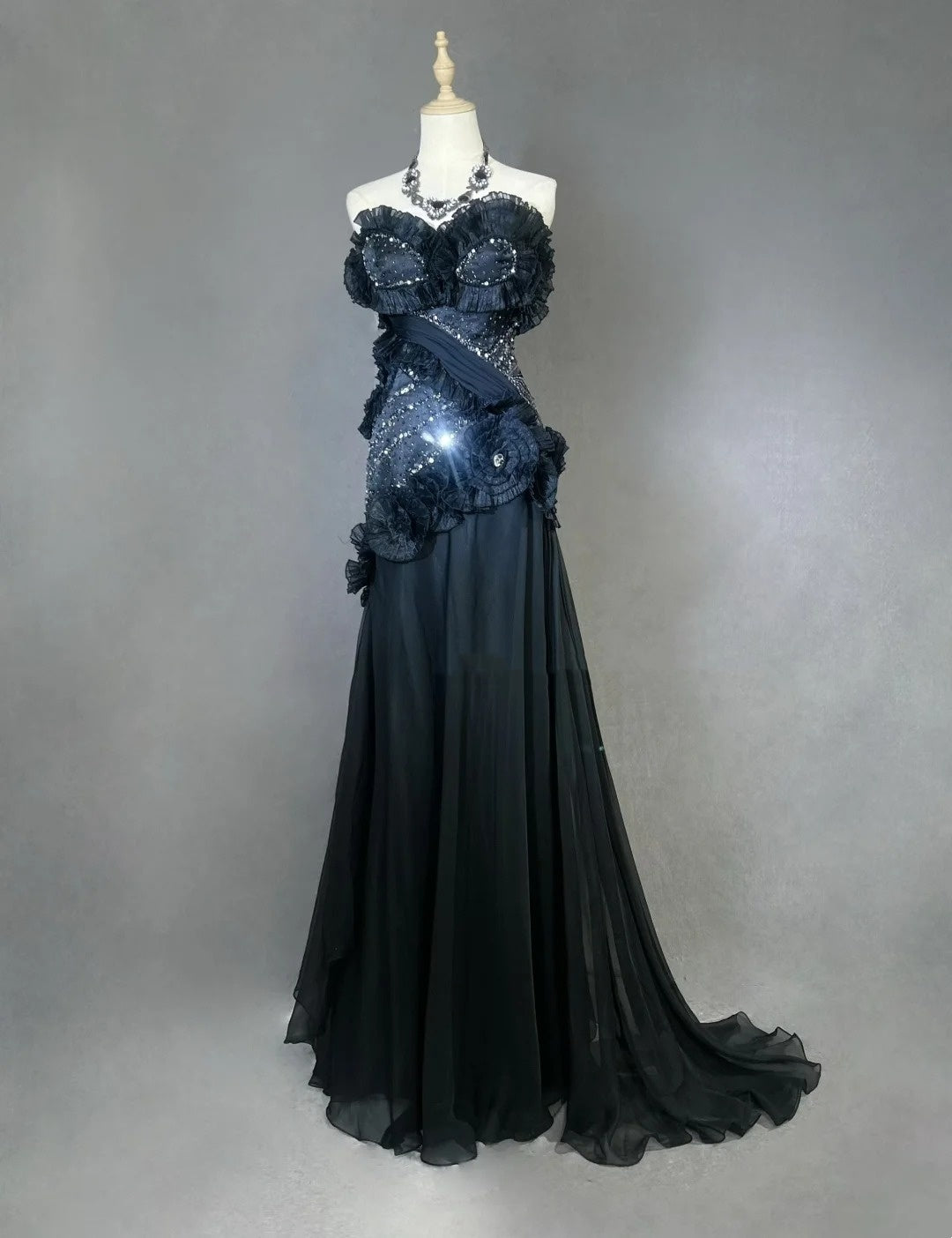 Vintage Prom Dresses Meerjungfrau Sweetheart Black Tie Kleid Chiffon mit Perlen 1980er Jahre Lange Abendkleid N2621