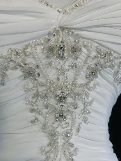 Robes de Mariée Intemporelles Sirène Bretelles Spaghetti Mousseline Blanche avec Écharpe Longue Robe de Mariée N3063