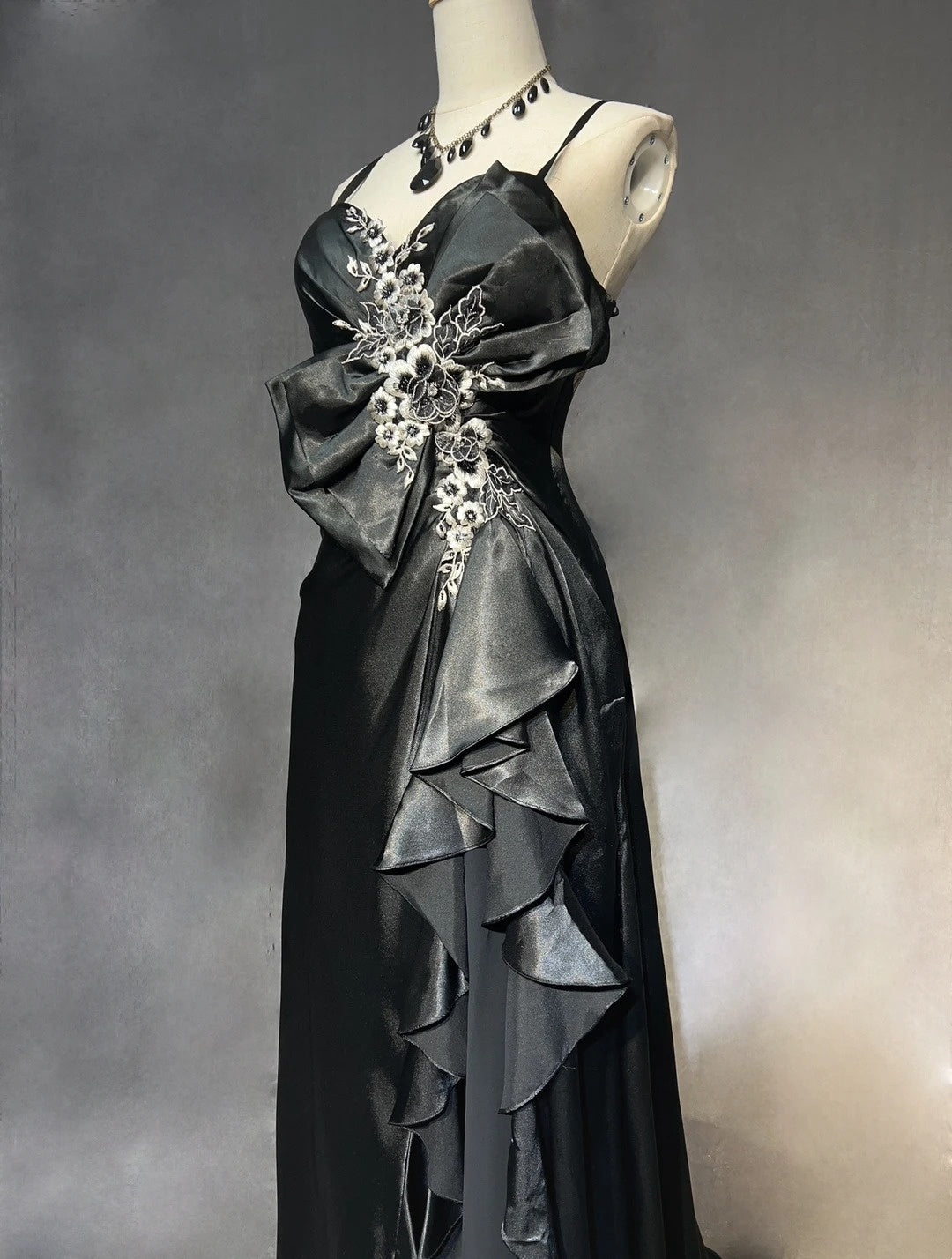 Vintage Prom Dresses Inspo A line Spaghetti Strap 90s Chiffon Black Tie Dress Chiffon With Lace For Women Formal Dress N3304