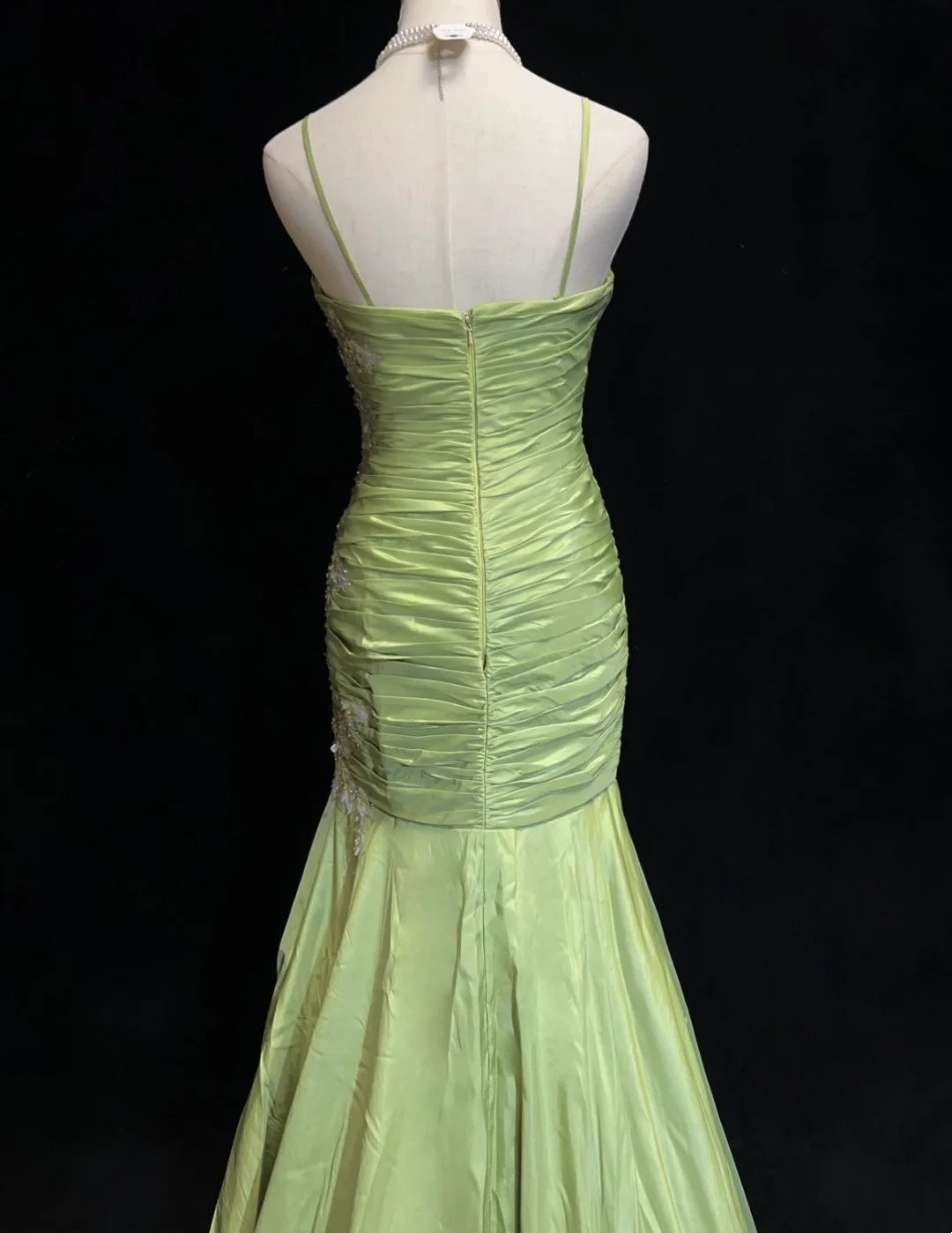 Robes de bal vintage sirène à fines bretelles vert sauge avec appliques robe longue de soirée des années 80 N2728