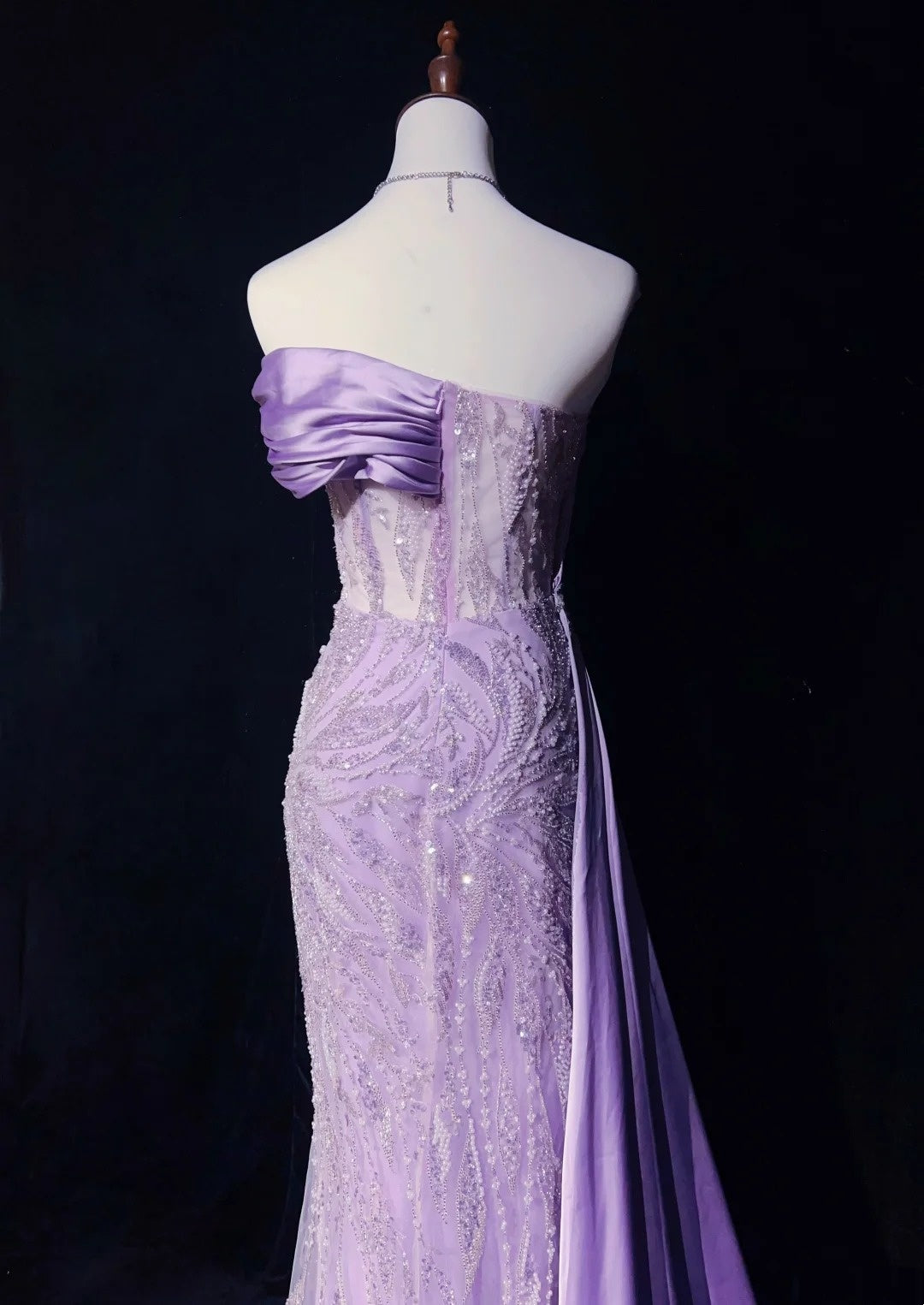 Vintage Ballkleider Inspo Meerjungfrau Trägerlos Lila Pailletten Mit Schlitz Perlen 80er Jahre Langes Abendkleid N2742