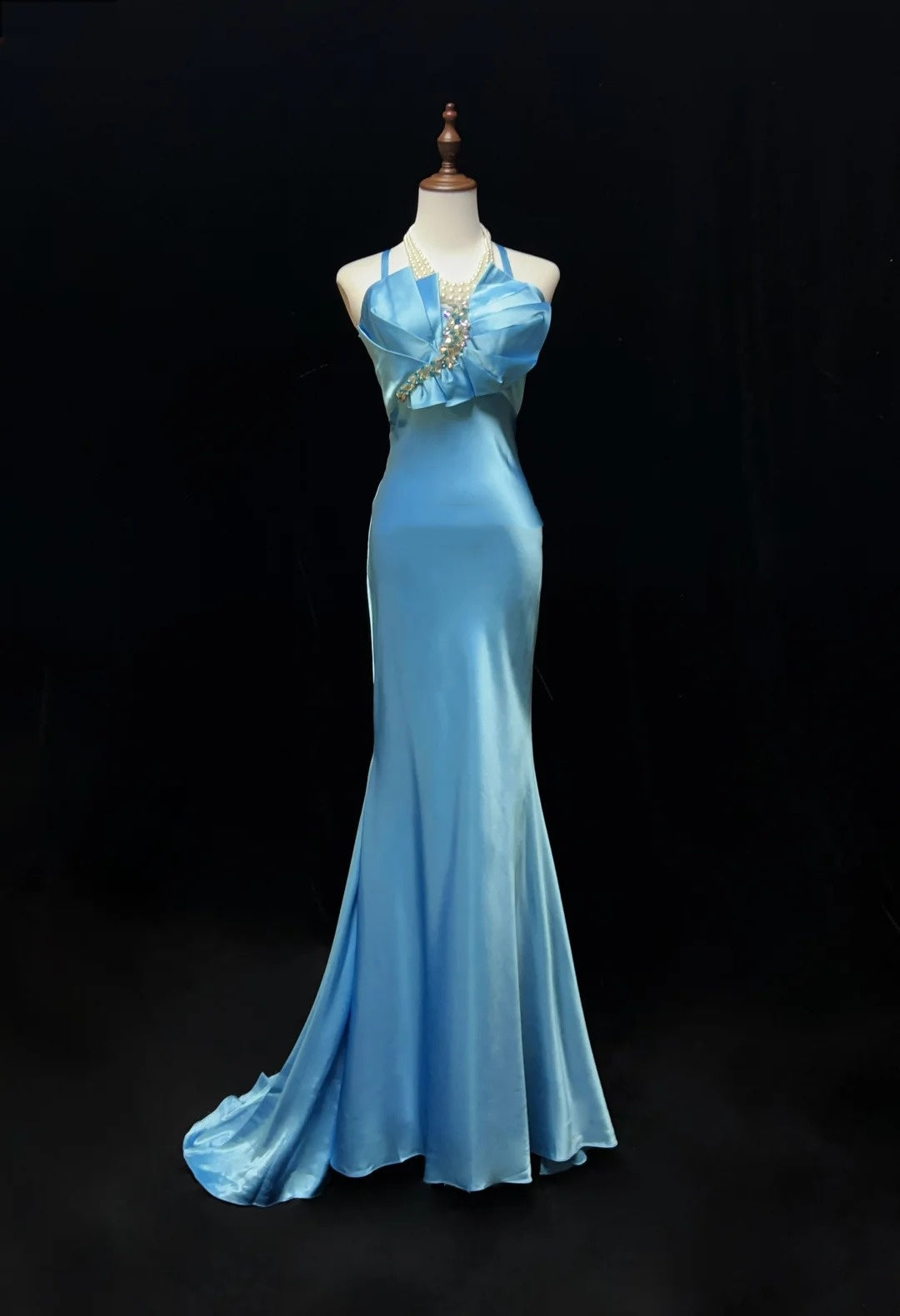Élégantes robes de bal sirène licou longueur ras du sol Tiffany Blue Satin Robe de soirée formelle N3698