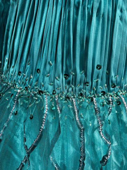 Bescheidene Abschlussballkleider Inspiration Meerjungfrauen-V-Ausschnitt Blau mit Rüschen und Perlen für Damen Formelles Kleid N3234