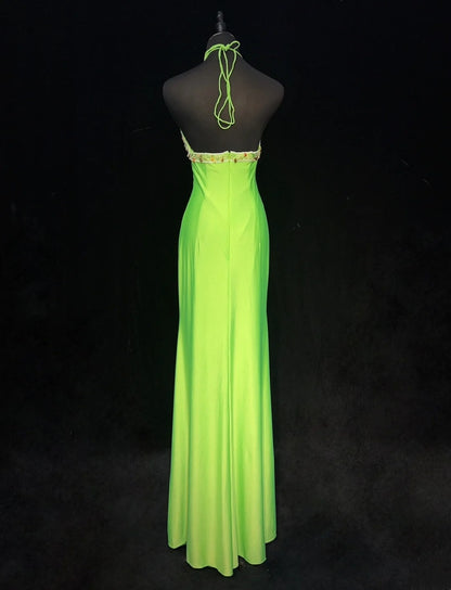 Robes de bal modestes Sirène Halter Vert Satin Longueur Ras du sol Tenues de soirée formelles N3482
