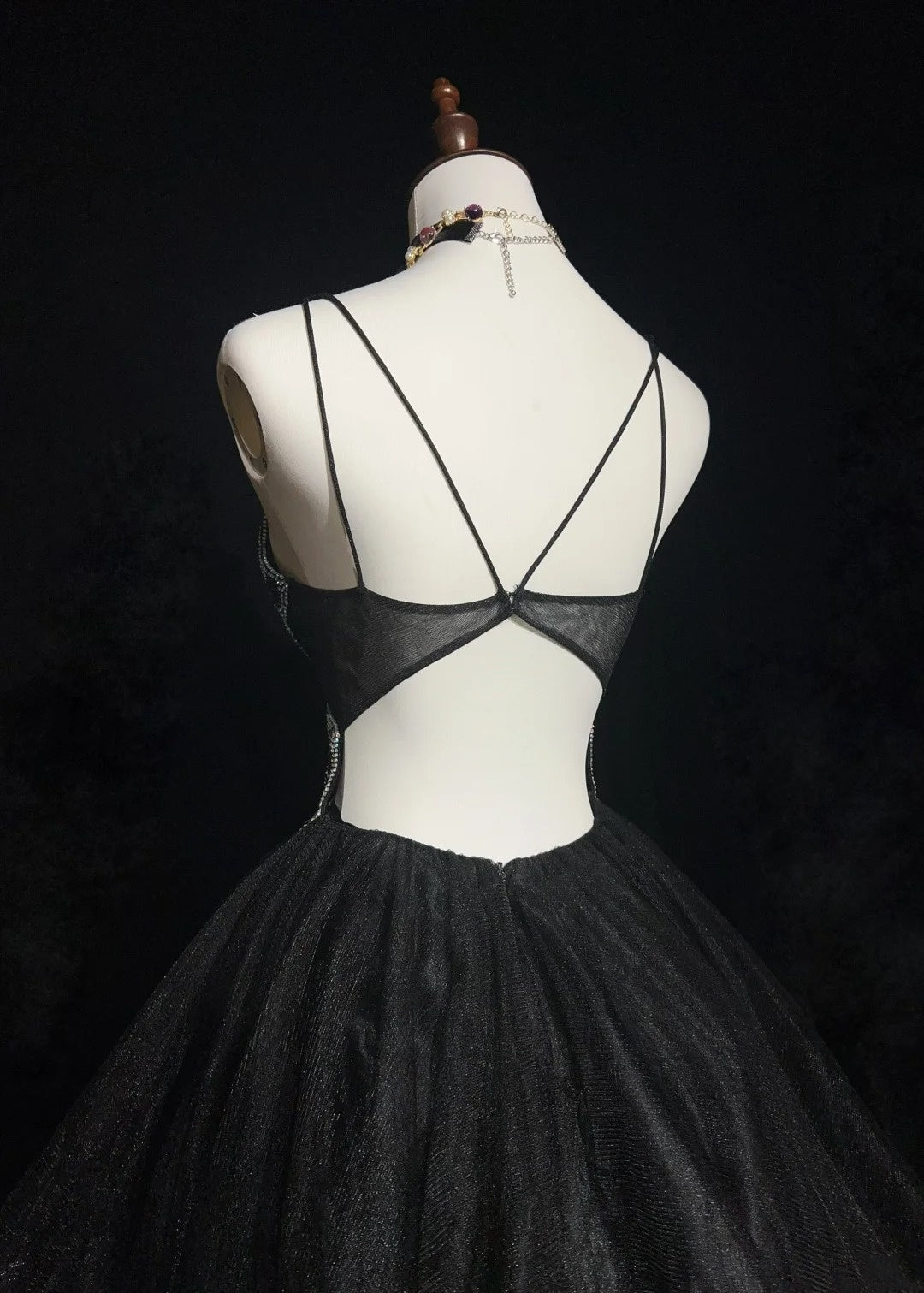 Jolie Robe de Bal Courte en Tulle Noir avec Bretelles Fines, Robes de Soirée de Retour à la Maison N2628