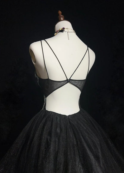 Jolie Robe de Bal Courte en Tulle Noir avec Bretelles Fines, Robes de Soirée de Retour à la Maison N2628