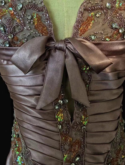 Robes de bal vintage des années 80 sirène dos nu satin rose avec volants longues tenues de soirée N3452