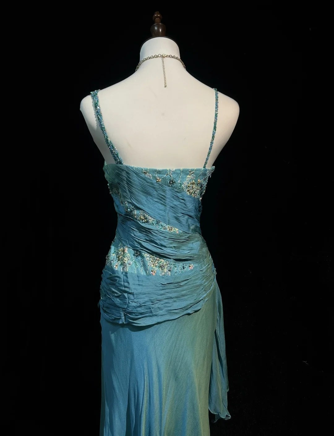 Robes de bal vintage coupe trapèze années 2000 à fines bretelles en mousseline bleue avec perles dentelle longue robe de soirée N2459