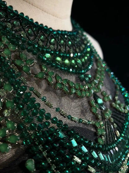Vintage Prom Dresses Mermaid Scoop With Sparkle Beaded Backless Black 80s Evening Formal Dress RB3270