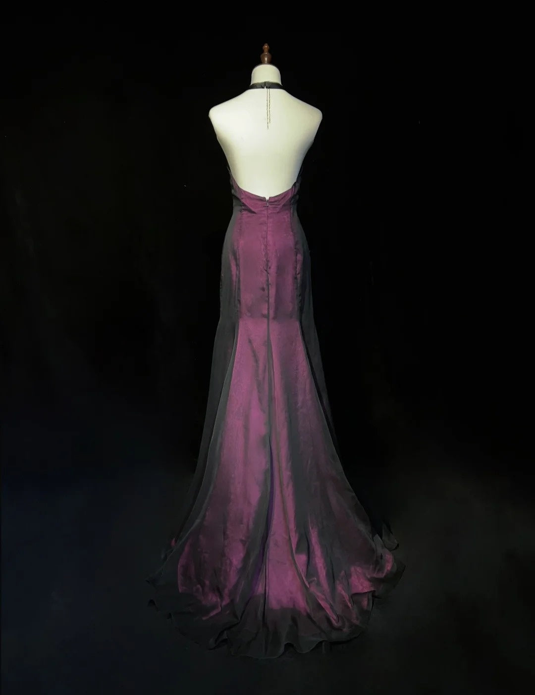 Robes de bal vintage Sirène, dos nu, en mousseline de soie noire et satin violet, robe de soirée des années 1990 N2654