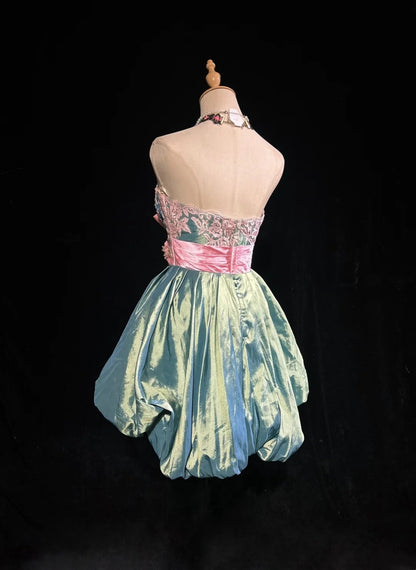 Niedliche Ballkleid Trägerlos Grün Satin Ideen Für Frauen Kurze Länge Geburtstags-Kleider Heimkehr-Outfits N3444