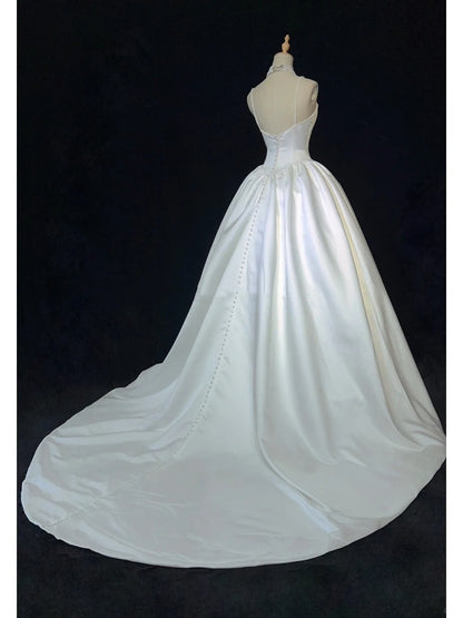 Robes de mariée uniques, robe de bal, bretelles spaghetti, blanche, avec perles à volants, longue robe de mariée N3629