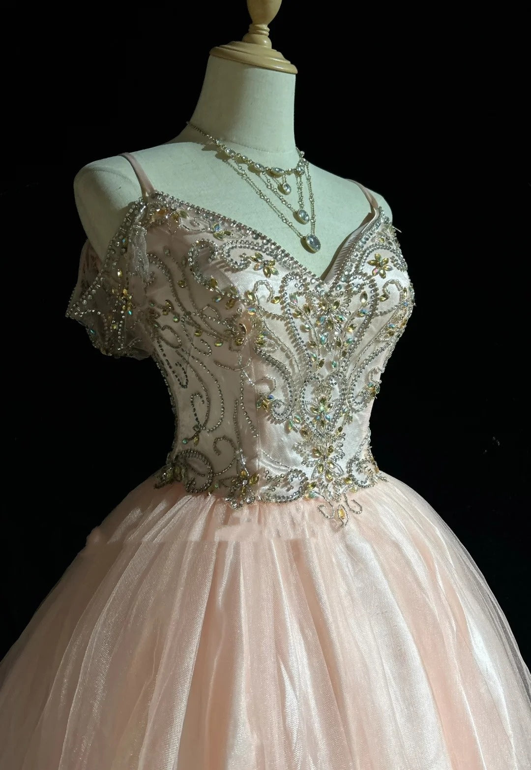Robe de Bal Princesse à Bretelles Fines en Tulle Rose Poudré, Robes Courtes de Rentrée Hoco N3058